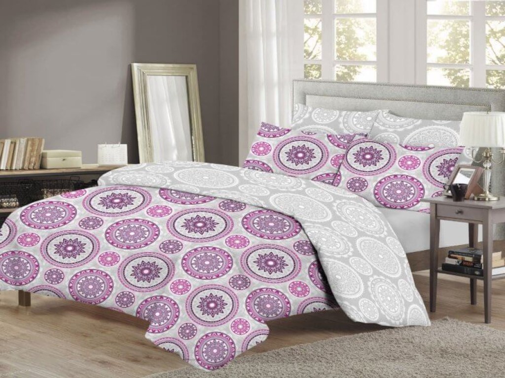 Σετ Σεντόνια Βαμβακερά Δίχρωμα Γκρι-Φούξια Έθνικ Γαρύφαλλο | Γαρύφαλλο - Λευκά Είδη